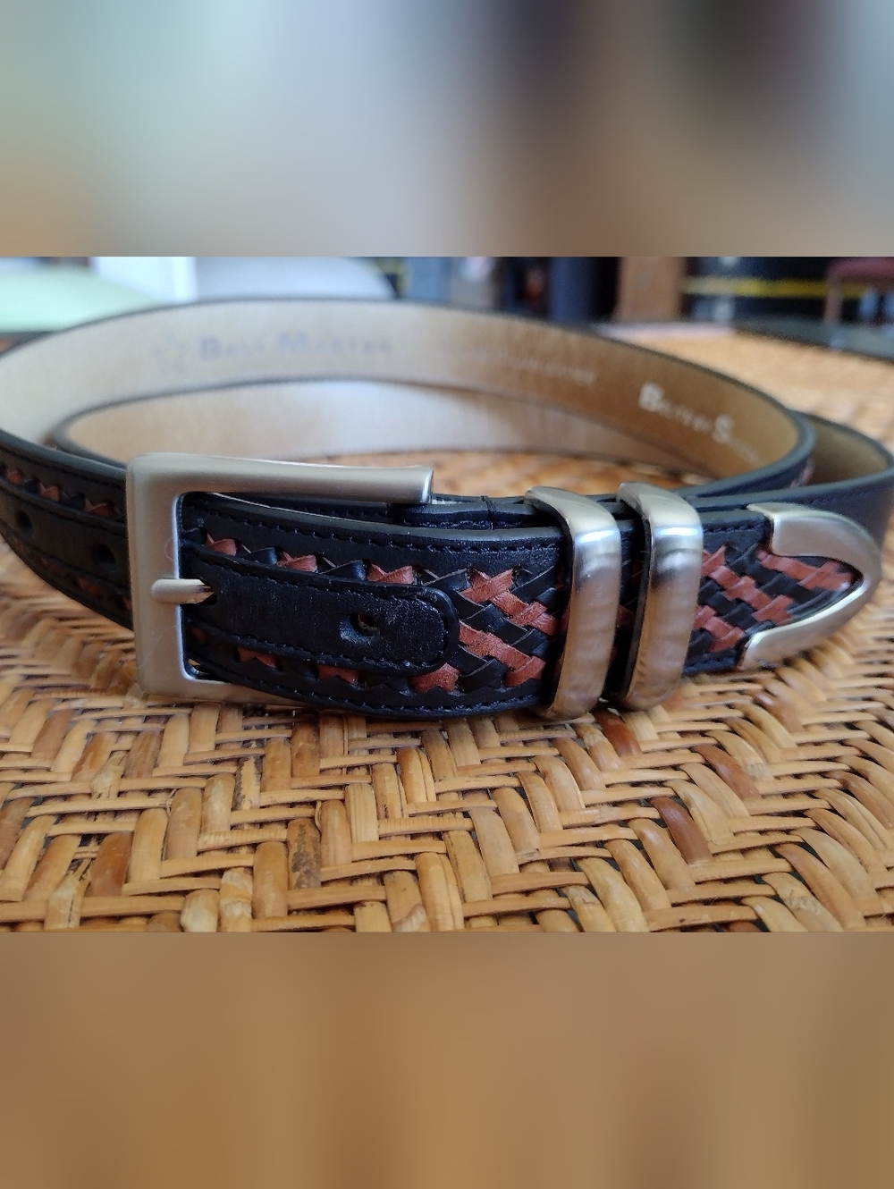 Belt Master Leather Belt by Belts by Sherman - Brown & Black Western - Picture 3 of 5